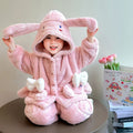 Kids' winter pajamas: new cartoon bunny hooded plush sleepwear set for girls - warm and cozy