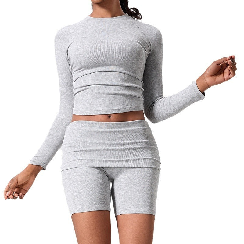 Women's slim-fit yoga outfit: padded, tummy-control, fold-over waist, casual running set - perfect for yoga or everyday wear
