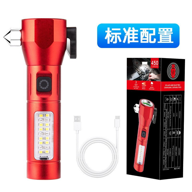 Cross-border security broken window flashlight charging long-range long-range battery life strong light explosion-proof portable mini cob side light flashlight