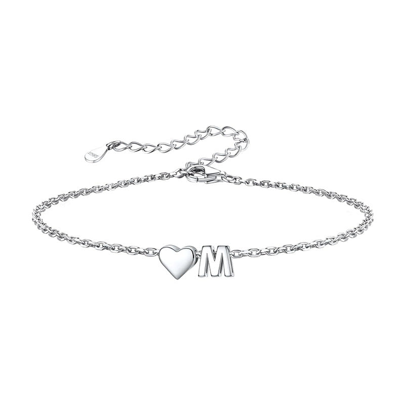 European and american style 26 alphabet letter bracelet for women - fashionable, minimalist, elegant stainless steel heart letter bracelet