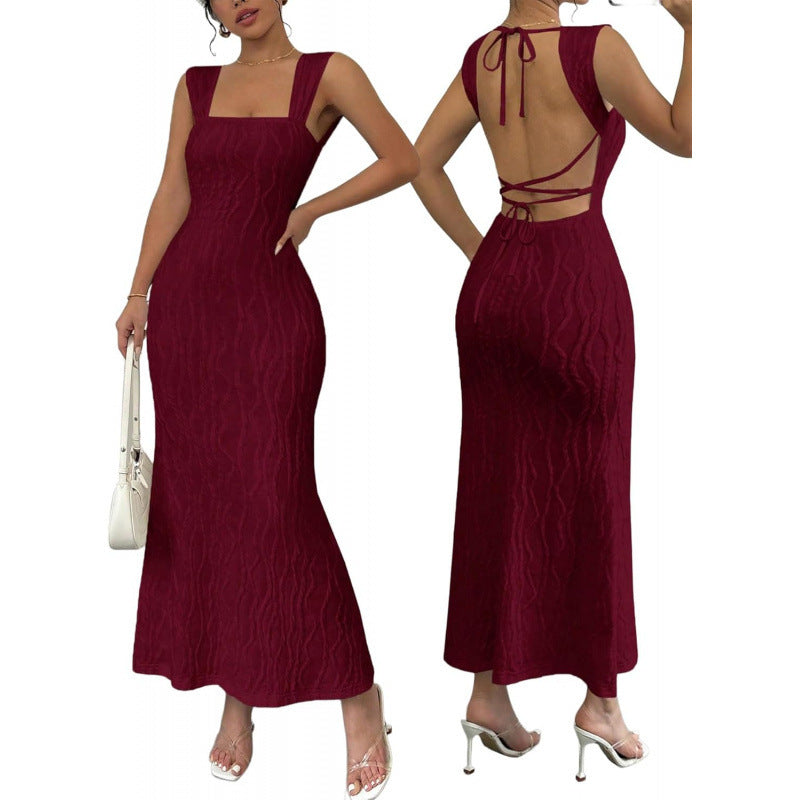 fashionbacklesstie backsilmdress women's  summer new arrivalelegance evening dress skirt