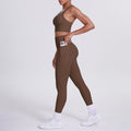 Fashion cross-border nude brushed cross back bra sports hip pocket pants fitness yoga clothes two-piece set