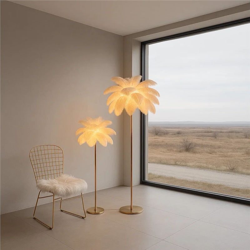 Ostrich feather floor lamp - instagrammable white feather lamp - nordic style living room standing lamp - girly bedroom bedside lamp