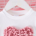 Children's clothingnew girl sweatshirt hearttops+pink bell bottoms two-piece set