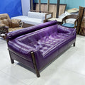 Solid wood sofa fabric designer creative straight row high back retro ash wood three-person new arrival oil wax leather