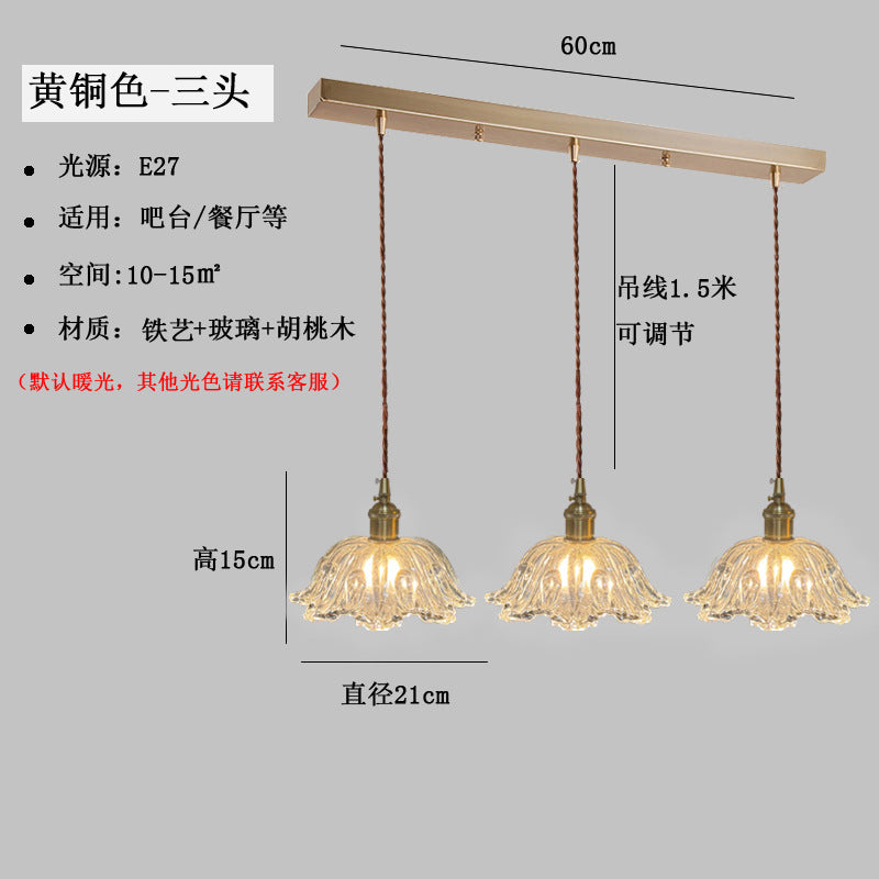 Japanese Internet celebrity flower glass chandelier French retro walnut restaurant bar chandelier B & B aisle lighting