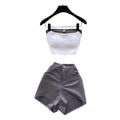 Lazy style contrast colortube top vest high waistshortstwo-piece set female summer popular fashionslimming looksexywork clothingsuit
