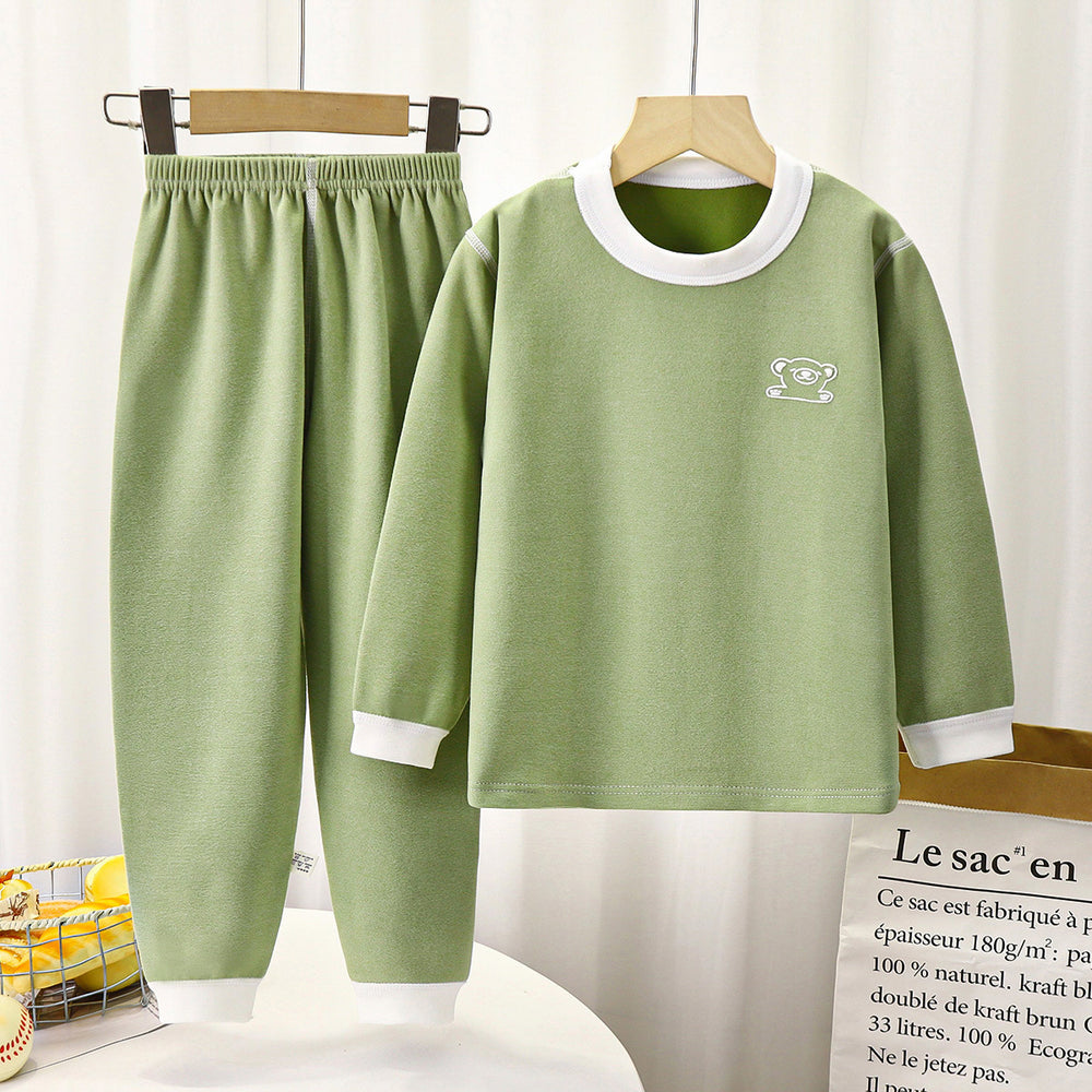 Kids' boneless fleece-lined turtleneck thermal underwear set - new autumn collection for boys and girls - striped, extra thick, warm innerwear set