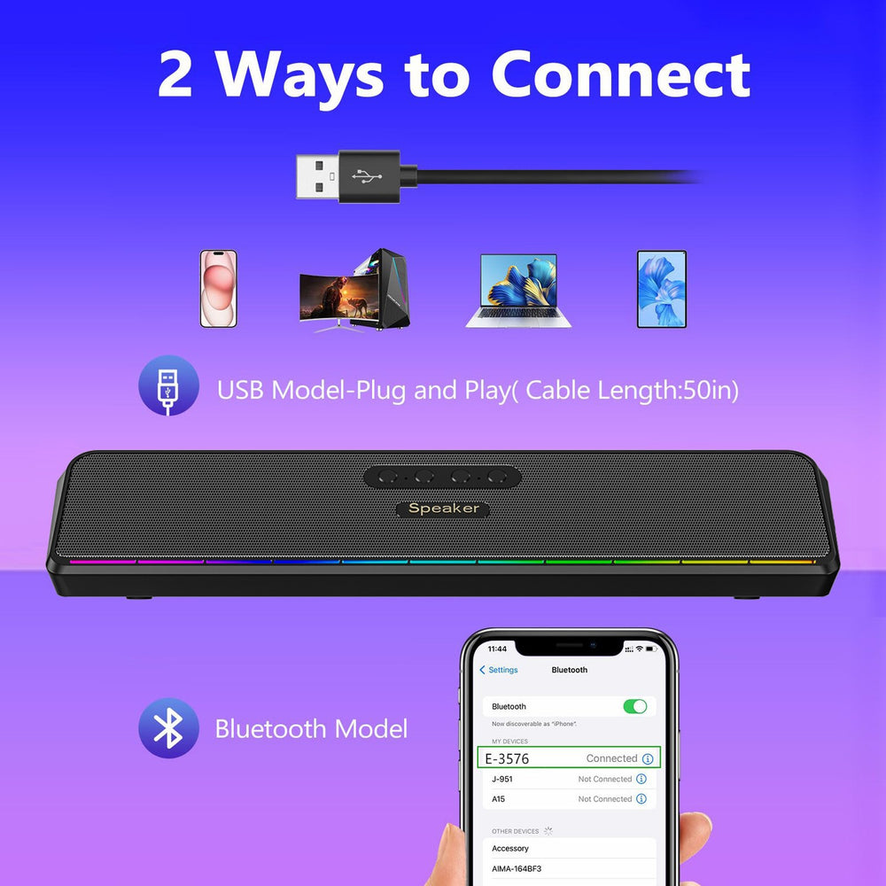 Rgb wireless bluetooth speaker - big sound, deep bass, card slot, multifunctional desktop bluetooth audio system with radio - e3571