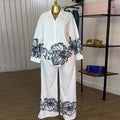 European and american cross-border women's fashion:  autumn new collection - trendy printed oversized long sleeve shirt and wide leg casual pants set