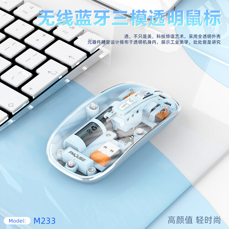 M233 transparent magnetic wireless bluetooth tri-mode mouse - rechargeable silent mouse for desktops and laptops (universal compatibility)