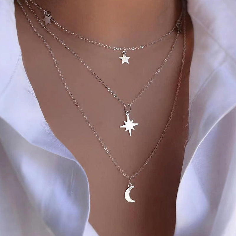 Star necklace wholesale new european and american cross-border alloy jewelry pendant moon multi-layered wearing high-end necklace for women