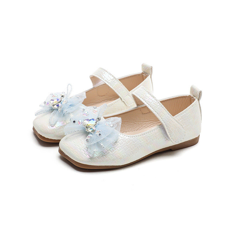 Preppy stylekidsflats square toe springnew arrivalk-style big bowsgirl princess shoes children's leather shoes
