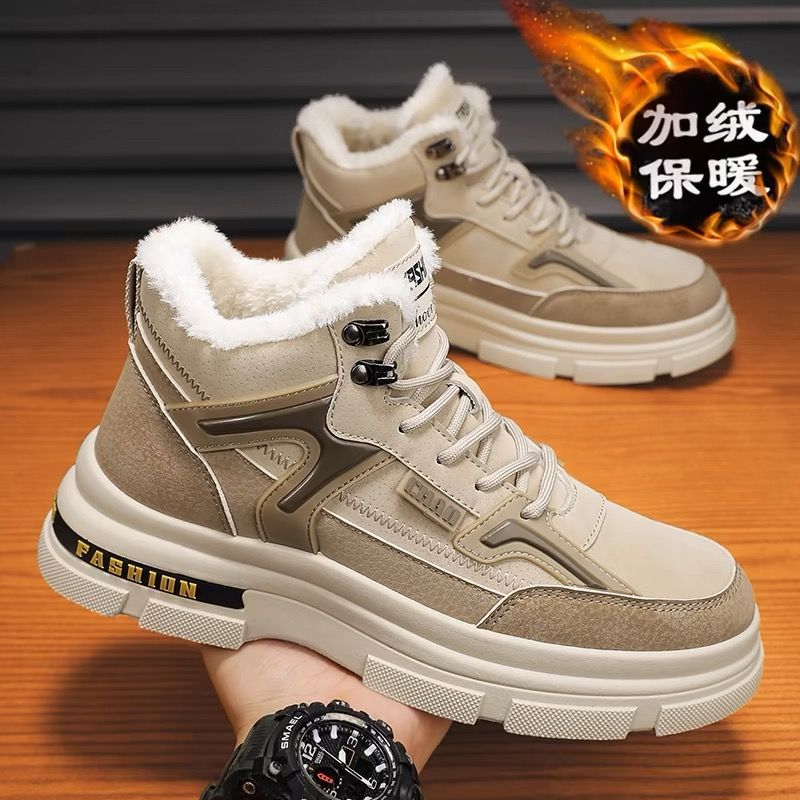 Snow boots men's shoes 2025new arrivalwinterfleece-linedthickenedheattechworkwear cotton shoes fur all-in-onethick soleboots