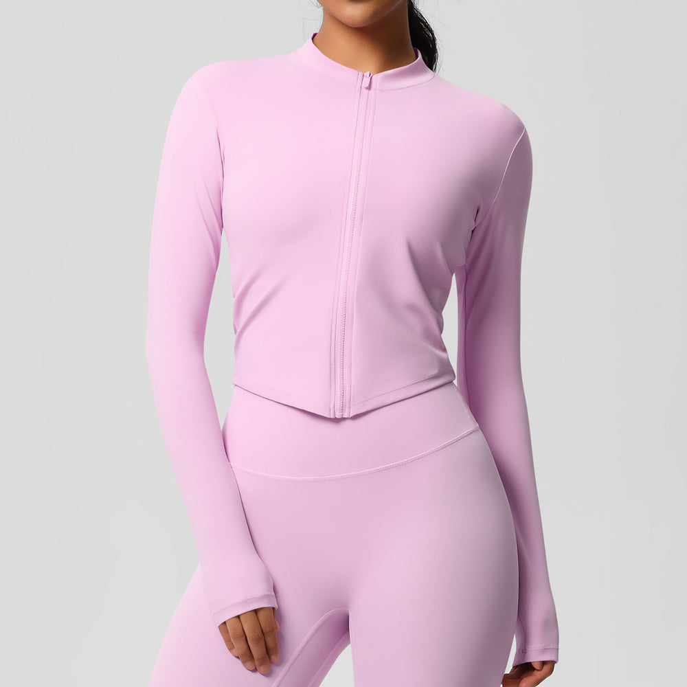 Ready-to-ship cross-border quick-dry brushed fleece workout zip-up top - women's running, activewear, and yoga long sleeve