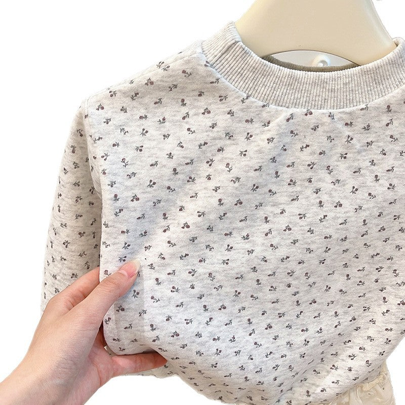 Girls' fall/winter new collection: fleece-lined base layer top, baby girl's early autumn outerwear sweatshirt, kids' autumn top, trendy children's clothing