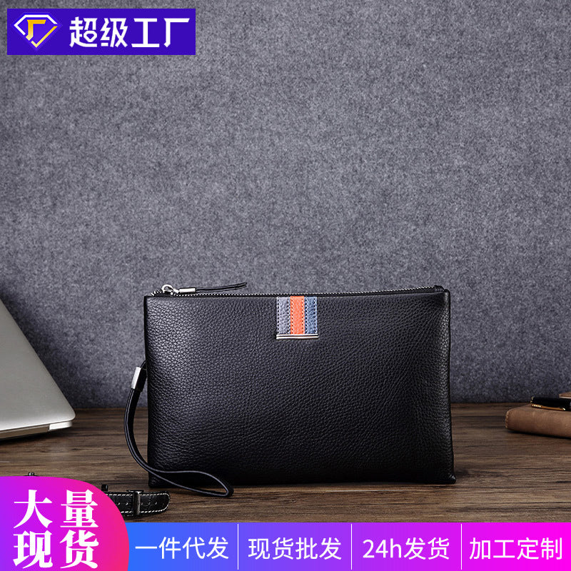 New men's genuine leather clutch bag, clutch bag, cowhide business envelope bag, intelligent anti-theft and anti-lost clutch bag, men's portable.