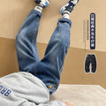 Boys' fall fleece-lined pants, spring/autumn style jeans,  new children's pants, mid-to-large size kids' trousers, all-in-one fleece