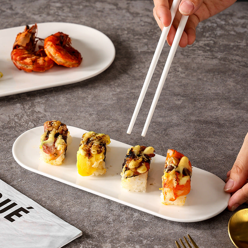 White dessert plate ceramic pure white oval plate cake plate flat plate for home creative good-looking plate sushi plate