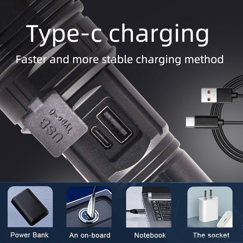 Cross-border explosive multi-functional flashlight outdoor convenient and retractable long-range zoom patrol special long-range flashlight