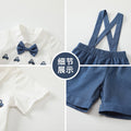 One-year-old baby boy's  new gentleman's preppy style overalls set, summer lightweight shirt and shorts short-sleeved formal wear
