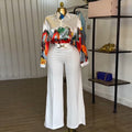 European and american cross-border women's fashion  summer new arrival: elegant turn-down collar, loose-fit printed long-sleeve shirt and wide-leg pants set