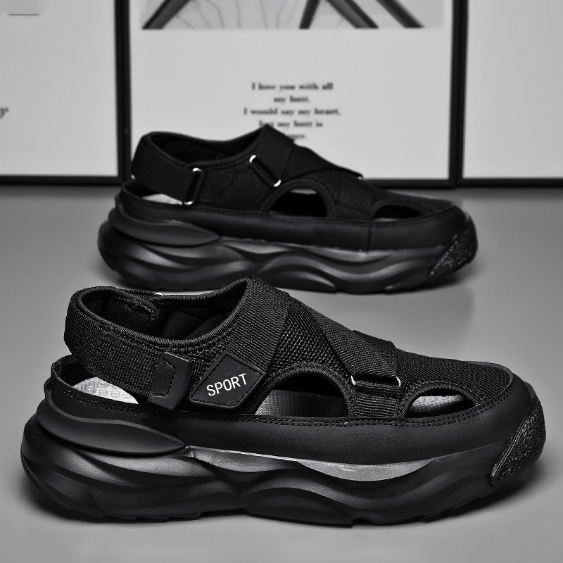 Sandalsmennew arrivalsummeroutwearcut out breathable deodorizing filter hole buckle beach shoes non-slip half-toe shoes toe cap