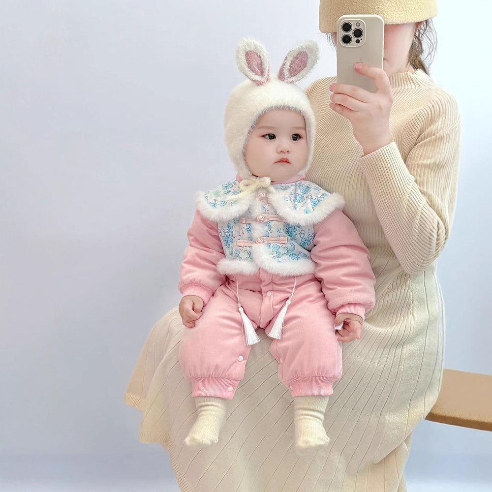 Baby autumn/winter chinese style romper - cute princess full month celebration hanfu - fleece-lined quilted outfit