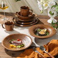 Vintage chic ceramic dinnerware - restaurant & hotel grade, unique ribbed design, steak & western cuisine plates, high-style deep dishes for home use