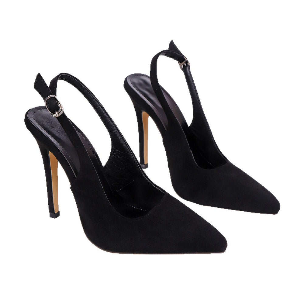 New arrival2025 pointed toe back hollow high heels toe cap sexyelegant black yellow bottom sandals one-piece buckle strap women's shoes