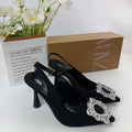 Za new 2024 pointed toe peep-toe high heels women's low-cut pumps ladies' water brick square buckle slingback fashion mules