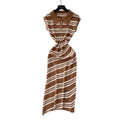 Korean chic summer new arrival: high-end retro polo collar sleeveless fitted bodycon knit dress with diagonal stripes