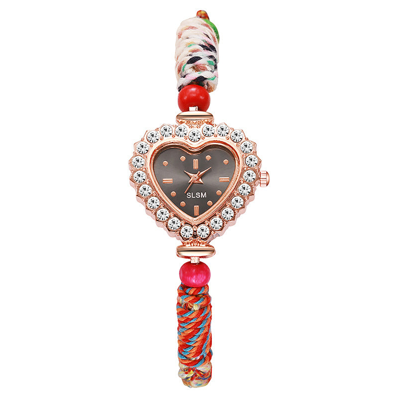 New arrivalaccessible luxury ethnic style heart-shaped quartz watch pull-out braided strap women's bracelet watch women's watch wholesale