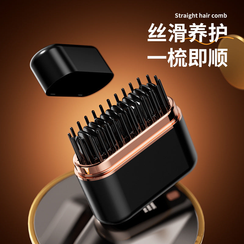 mini wireless hair straightening brush - travel-friendly, ultra-long battery life, multi-level temperature control, and negative ion technology
