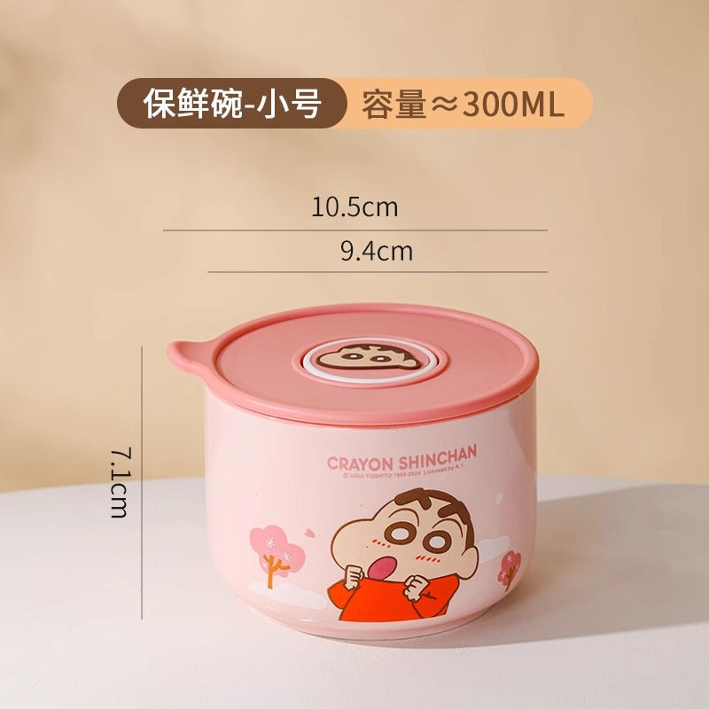 Crayon Xiaoxin Ceramic Instant Noodle Bowl Office worker bento bowl with lid Sealed bowl can enter microwave oven lunch box Rice bowl