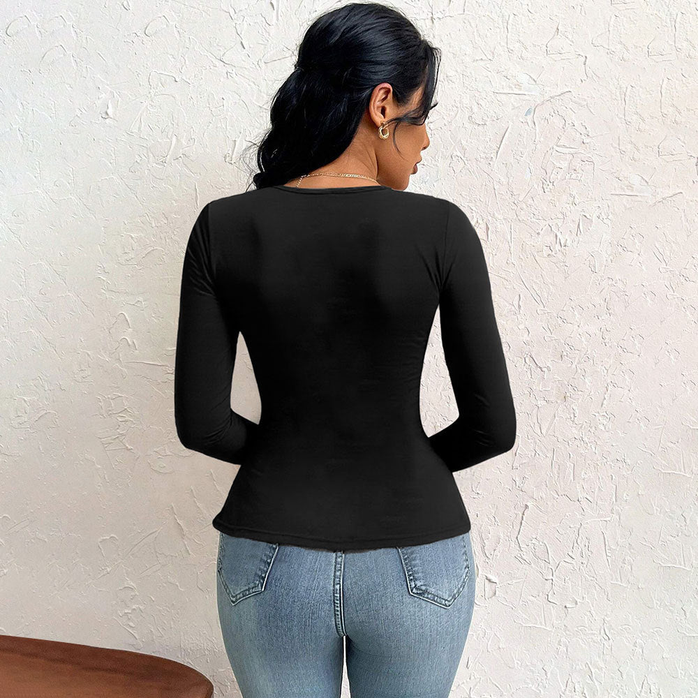 Amazon cross-border fashion women's elegant asymmetrical neckline t-shirt - spring/summer new arrival, versatile commute long sleeve top