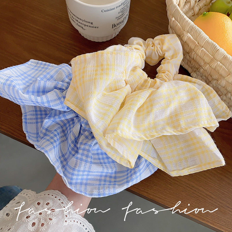 Yellow grids pattern skirt large intestine hair tie korean ins style eleganteasiest for match low ponytail hair rope headband flower hair accessories