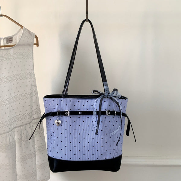 2025 new literary polka dot bow canvas large-capacity leisure multi-purpose backpack commuter shoulder tote bag