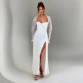 European and american cross-border women's fashion: new, chic, sexy, slim-fit lace long-sleeve patchwork dress with slit