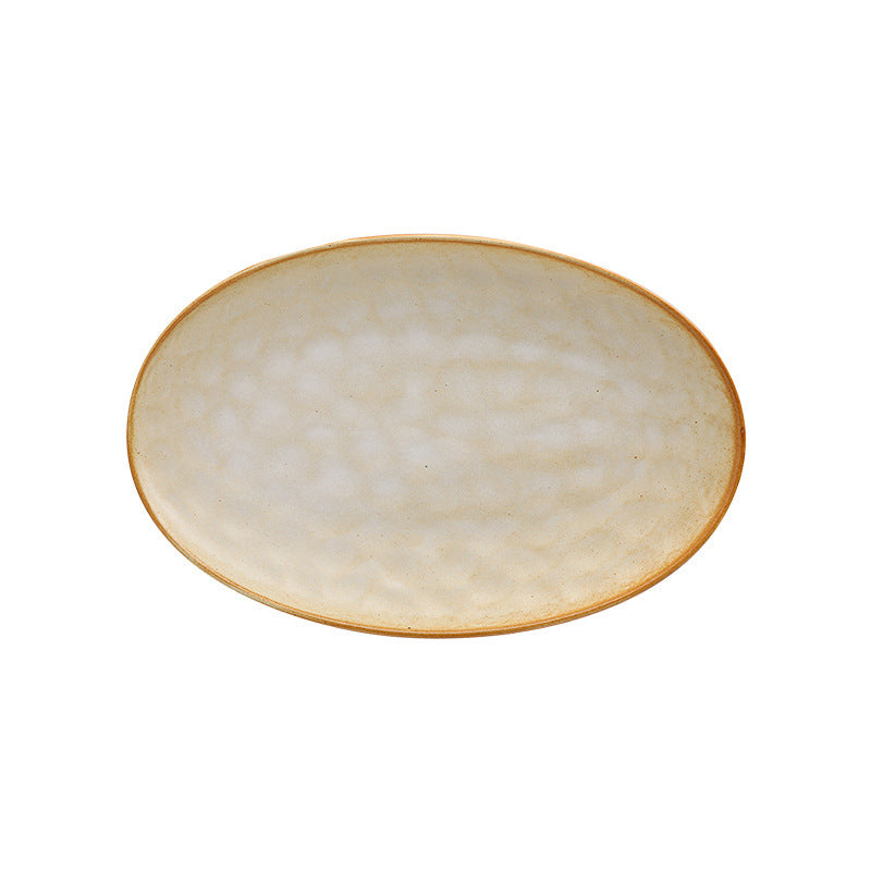 Retro stoneware oval ceramic long plate restaurant for home large capacity stylish fish plate sushi pastry dessert plate