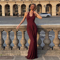 Amazon fashion european and american style  summer new halter neck shiny silk waistband backless sexy socialite elegant dress for women