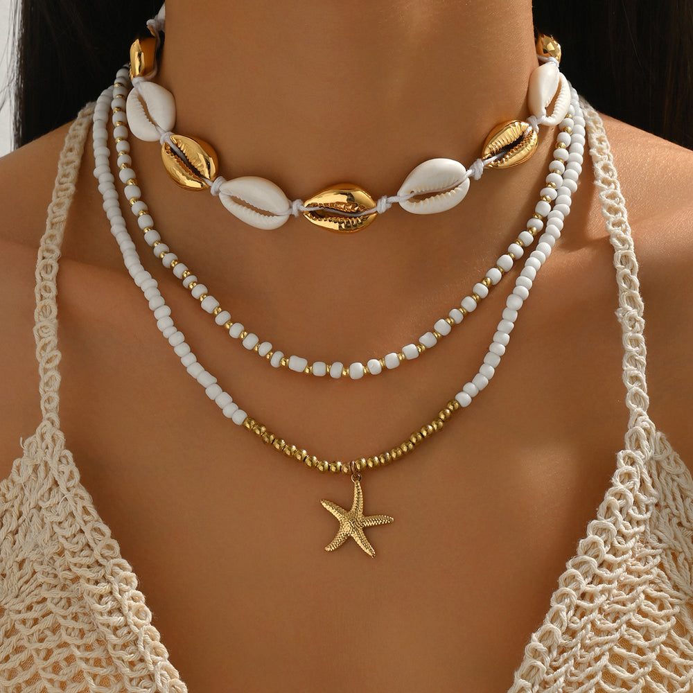 Wholesale seashell necklace sets - european & american style, ocean beach theme, bohemian white seed bead choker necklaces