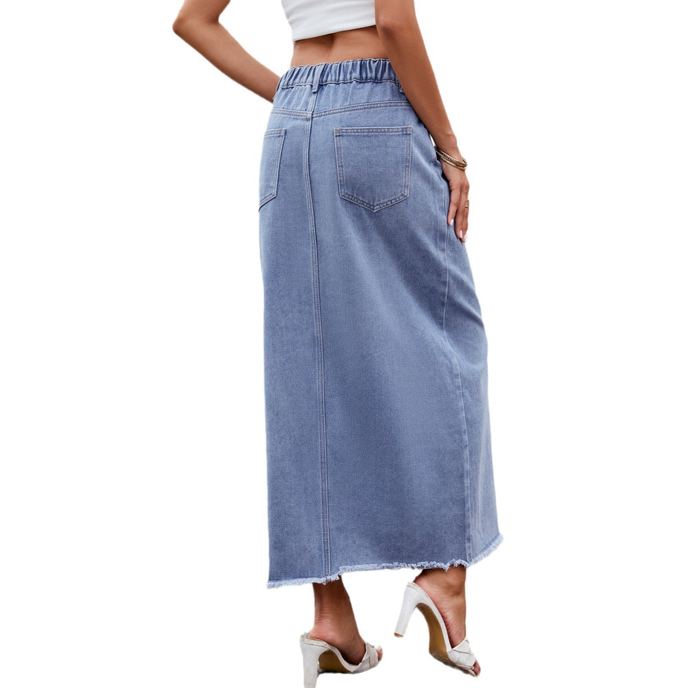European and american cross-border e-commerce women's summer new arrivals:   washed asymmetrical denim slit maxi skirt