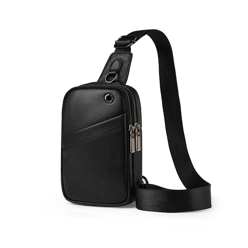 New men's breast bag, messenger bag, leather fashion waterproof simple mobile phone bag, casual trend sports messenger bag