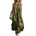 european and american cross-border  independent station spring and summer women's loose casual sleeveless pocket cotton and linen dress