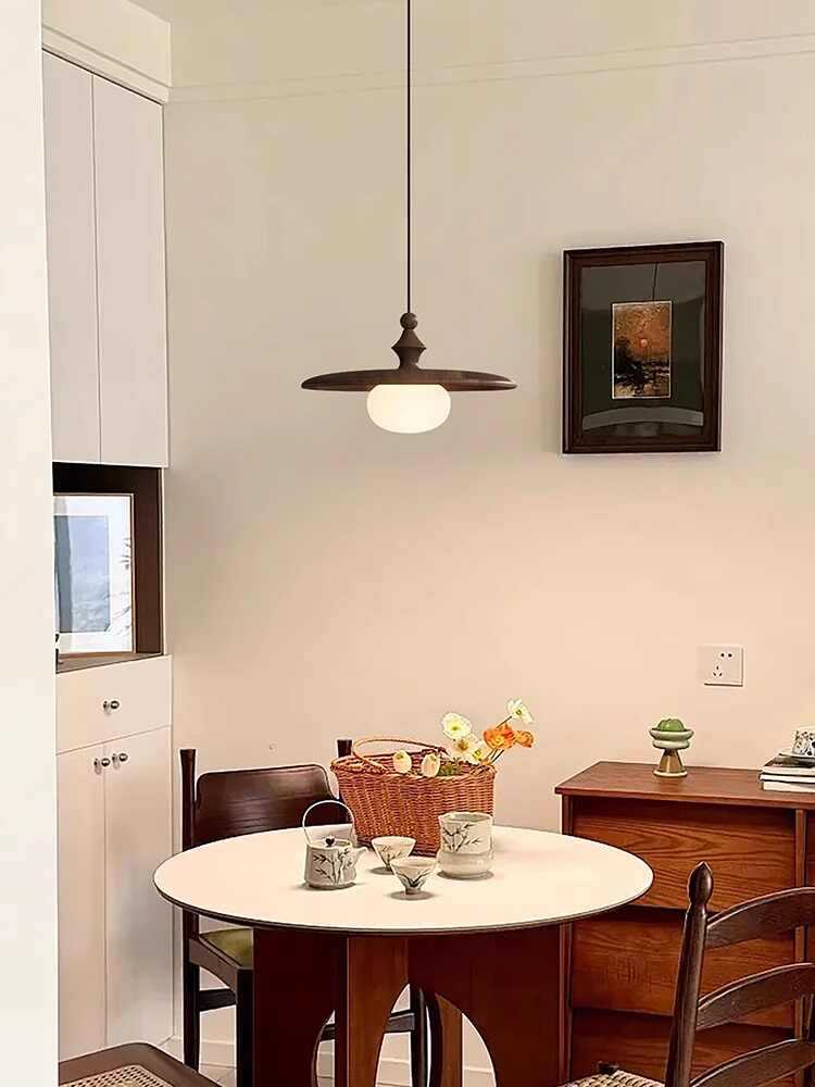 Wabi-sabi wind bedroom bedside chandelier retro walnut color dining table chandelier medium antique bar restaurant light