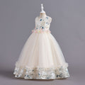 Ready-to-ship wholesale children's formal dresses, featuring a petal waistband and princess silhouette, perfect for little girls' birthdays, piano recitals, and performances