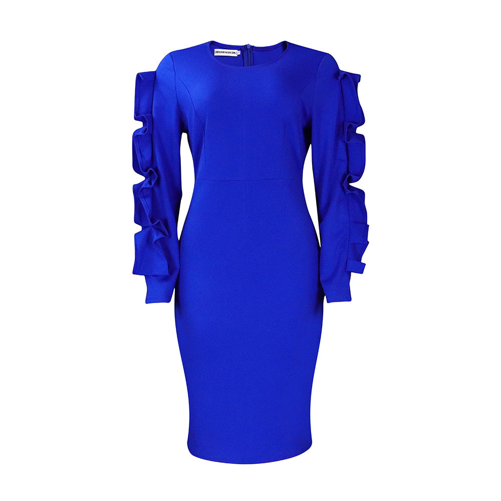 D377 european and american plus size women's autumn new fashion elegant all-match african style plus size long sleeve export dress