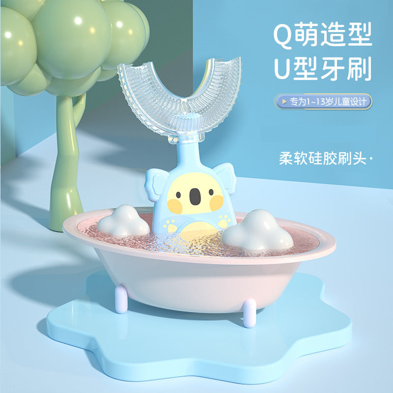 Children's U-shaped toothbrush Manual infant baby oral cleaning silicone toothbrush Cross-border soft bristle brushing artifact