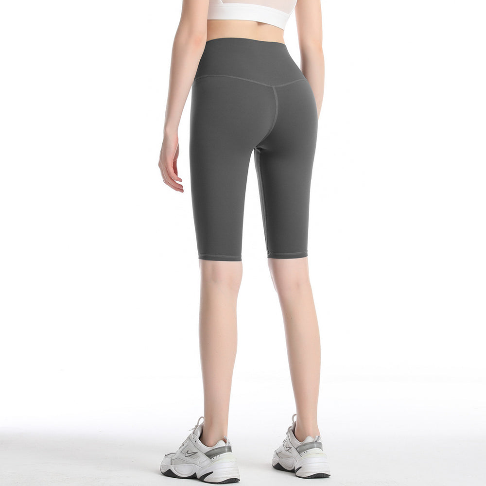 Big saleulu double-sided brocade brushed high elastic naked fitness pants high waist peach butt half length tight yoga shorts for women